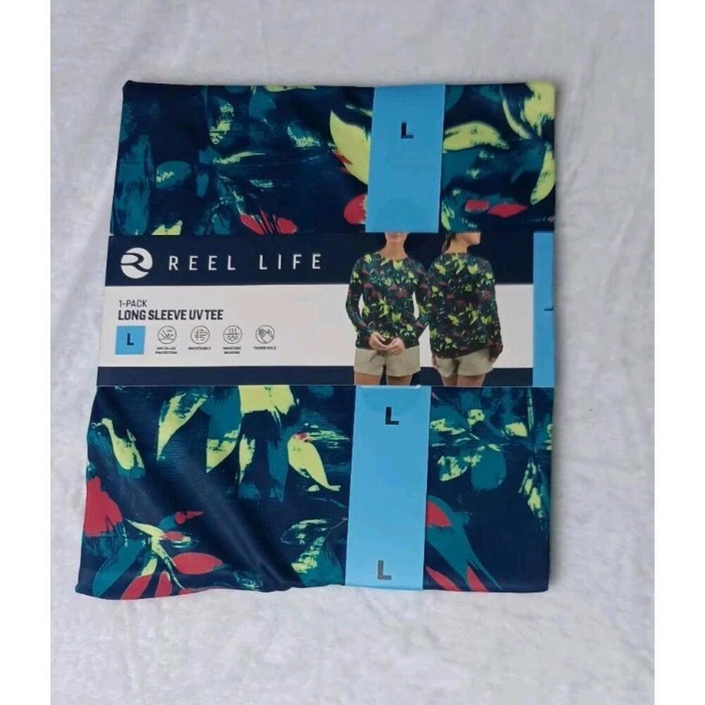 NWT! Reel Life Long Sleeve UV Teen Womens Size Large  Multicolor Leaves Moisture